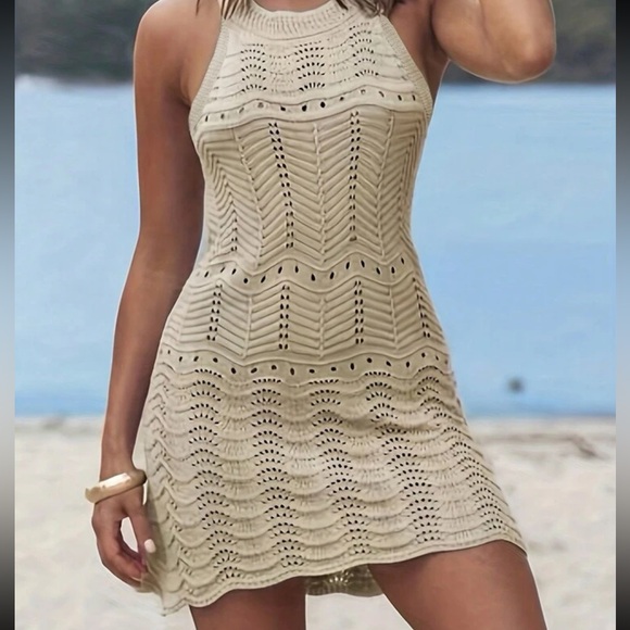 New Women's Solid Color Sleeveless Casual Holiday Hollow Out Embroidery dress - Picture 2 of 8